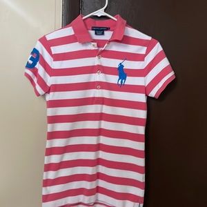 Striped white and white polo shirt